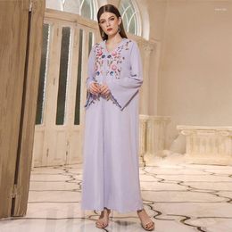 Ethnic Clothing Kaftan Abaya Dubai Turkey Islam Muslim Fashion V-Neck Embroidery Maxi Dress For Women Robe Longue Femme Musulmane Vestidos