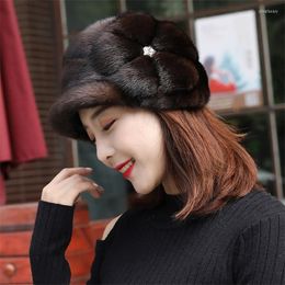 Wide Brim Hats Natural Hat Women Winter Knitted Sun Girls Ball Cap Avoid Wind Snow Good Quality Female Peaked Ear WarmWide WideWide Oliv22