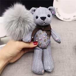 Keychains Fluffy Plush Cute Bear Keyring Keychain Rex Fur Skirt For Women Romantic Lover Valentine's Day Gift Key Pendant