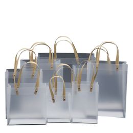 Gift Wrap 1030pcs Custom PVC Transparent Gift Bag with Handles Clear Tote PP Frosted Plastic Shopping Tote Bag Clothing Drinks Packaging 230221