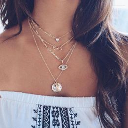 Pendant Necklaces Bohemian Multi Layer Necklace For Women Eyes Moon Heart Multi- & Pendants Jewelry Wholesale 2023