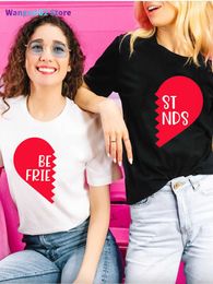 Women's T-Shirt Best Friend Heart Shaped Women Cotton T-Shirts Girl Cute Bestie Graphic Designed Tops Tees BFF Matching Sisters Clothes 022223H