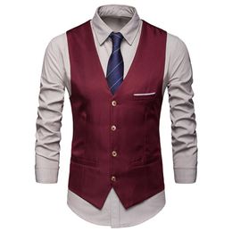 Men's Vests Suit Pockets Removable White Strips SingleBreasted Male Classic Solid Colour Business Waistcoat chalecos 230222