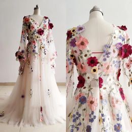Party Dresses 167#IENA V-Neck Bohemian Floral Lace Bridal Gown Embroidered Botanical Romantic Long Wedding Unique 230222