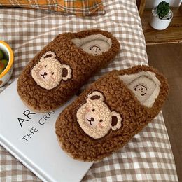 Slippers 2021 Winter Women Slipper Lovely Bear Cartoon Plush Cotton Home Slippers Female Indoor Household Antiskid Thick Bottom Slipper Z0215 Z0215