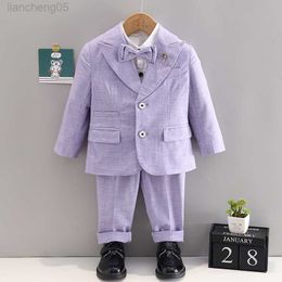 Clothing Sets Boys Dress Suit Set Autumn Winter Flower Child Wedding Birthday Party Performance Come Kids Blazer Vest Pants Bowtie Clothes W0222