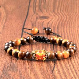 Bangle Creative Two Side Crown Braided Bracelet Tiger Eye Beaded Volcanic Stone For Women Men Fashion Digital Watch Thin