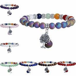 Strand Beaded Strands Semi Precious Stone Bracelet With Tree Of Life Charms 7 Chakra Beads Crystal Healing Reiki Balancing Yoga Jewellery 8mm