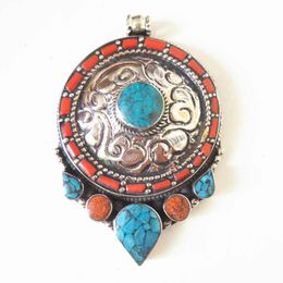 Pendant Necklaces Tibetan Jewellery Nepal Vintage Copper Inlay Colourful Stone PendantsPendant NecklacesPendant