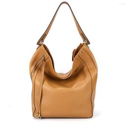 Evening Bags MS Fashion Style Genuine Leather Handbag For Women Bucket Bag Cowhide Shoulder Offcie Luxury Designer Tote Brown In 2023