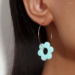 Hoop Earrings Acrylic Flower Shaped Pendant Colorful Geometric For Women Party Ear Rings Aesthetic Statement Jewelry