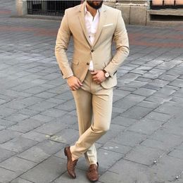 Men's Suits & Blazers Custom Made Beige Men With Pants Slim Fit Formal Dress Groomsmen Beach Wedding Groom Tuxedos Man BlazerMen's