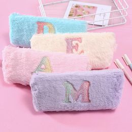 Pencil Bags Korean School Case Kawaii Letter Plush Bag For Kids Girl Zipper Makeup Purse Pouch Stationery Office Supplies