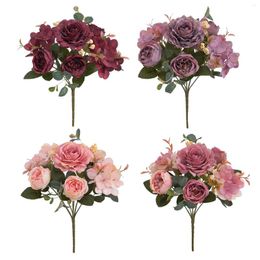 Decorative Flowers Retro Style Artificial Peony Bridal Bouquet Table Centerpiece Greenery Ornament For Ceremony Garden Party Office