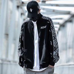 Men's Jackets Streetwear Bandanna Pattern Zipper Cardigan Jacket Coat Men Fashion Hip Hop Casual Autumn Cotton Zip Up OuterwearMen's