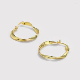 Hoop Earrings 30MM 18K Gold REAL.925 Sterling Silver Ear-Bone Big Twist Wave Circle Piercing Huggie Ear Earring Charms C-E1560