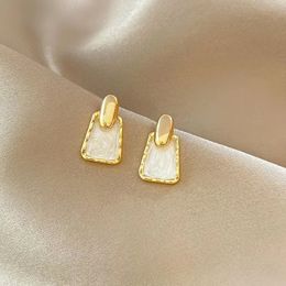 Luxury Charm simple and fashionable white oil drop earrings ins small design sense geometric square earrings gentle temperament