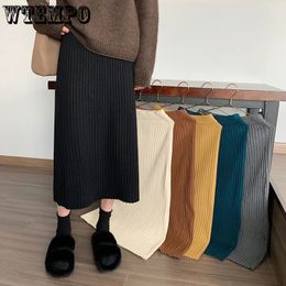 Skirts Empire Long Thick Women Warm Cozy Elegant Trendy Casual Allmatch Harajuku Korean Soft Elastic Waist Aline Knitted Skirt 230223