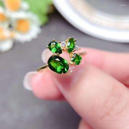 Cluster Rings YULEM Simple Silver Green Gemstone Ring For Daily Wear 5mm 7mm Natural Diopside 925 Chrome Jewelry