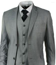 Men's Suits Mens Grey 3 Piece (Coat Pants Vest) Notched Lapel Traje Hombre Elegant Luxury Wedding Dinner Suit