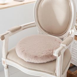 Pillow Plush Anti-Slip Seat Mat Imitation Fur Round Warm Thickening Solid Dining Chair Pad Hidden Zipper Stool Decor