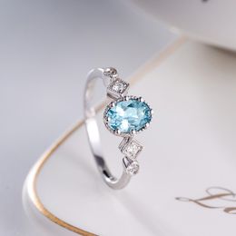 Women Wedding Rings Girls Geometry sky blue Artificial crystal zircon diamond white gold plated platinum ring party Jewellery gift Adjustable