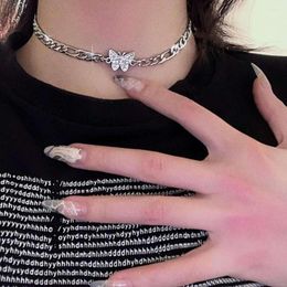 Pendant Necklaces Korea Cute Butterfly Smile Choker Necklace For Women Silver-color Chain Statement Collar Female Chocker Shining Jewellery