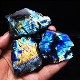 Decorative Figurines Objects & 1pcs Natural Flash Labradorite Specimen Slice Rough Stone Crystal Healing Chakra Meditation Gem WaferDecorati