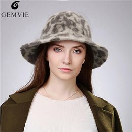 Wide Brim Hats Women Fashion Leopard Bucket Hat Fall Winter Warm Wool Dome Fisher Cap Lady Party