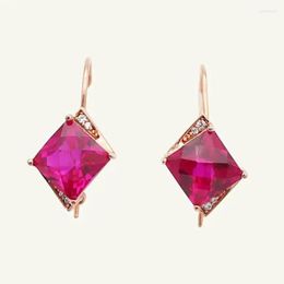 Dangle Earrings 585 Purple Gold Plated 14K Rose Inlaid Ruby Geometric For Women Glamour Engagement Fashion Luxury Jewellery Gift