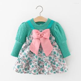 Girl Dresses Girls Sweet And Fragrant Suspender Dress 2023 Autumn Spring Fake Two-Piece Little Style Bow Children Clothing