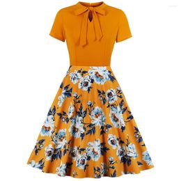 Casual Dresses Women Robe Vintage Dress 50s 60s Bowknot Floral Print Swing Pin Up Summer Party Elegant Tunic Vestidos