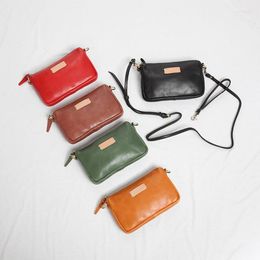 Evening Bags Fashion Solid Colour First Layer Cowhide Small Pure Fresh Literature Art Multi-Function Women Handbag Retro Shoulder