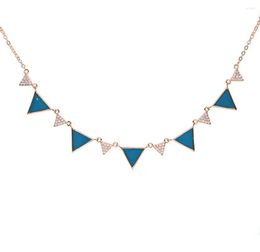 Choker Turquoises Blue Triangle Cz Triangles Link Chain Statement Fashion Luxury Women Gift Geometric Classic Necklace