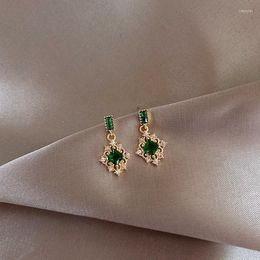 Stud Earrings 14k Real Gold Plated Fashion Jewelery Green Crystal Hollow Metal Exquisite For Woman Holiday Party Elegant Earring