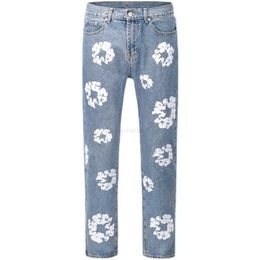 Jeans masculino High Street Denim Tears Style Kapok Washed Straight Jeans Moda Masculina Vintage Loose Pants KMZT