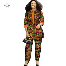 Sonbahar Afrika Takım Kadınlar Balmumu Balmumu Plus 2 parça Üst ve Pantolon Setleri Moda Kadınlar Afrika Giyim WY4143