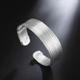 Bangle Retro Elegant Lines Bangles 925 Color Silver Cuff Bracelets For Women Fashion Wedding Party Christmas Gifts Jewelry