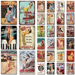 Sexy Girl Sign Poster Vintage Metal Painting Plaque Pin Up Tin Sign Vintage Decor Metal Plate Wall Art Bar Pub Club Man Cave Retro Signs Decor Girl Plate Size 30X20cm w01