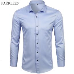 Men's Casual Shirts Men's Dress Shirts Casual Slim Fit Long Sleeve Male Social Shirts Comfortable Non Iron Solid Chemise Homme Blue 230223