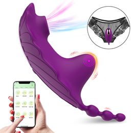 Vibrators APP Bluetooth Wearable Vibrator 9 Modes Sucking Vibrating Clit G Spot Stimulator Bee Invisible Panties Flirting Women Play Goods 230223