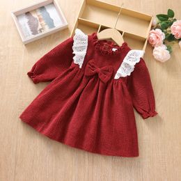 Girl's Dresses Autumn Winter Newborn Baby Girls Corduroy Lace Kneelength Dress Clothes Long Sleeve Children Kids 2 3 Year 6 9 12 18 Month Z0223