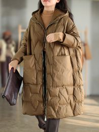 Fitaylor Winter New Hooded Down Jacket Women Oversize Snow Warm Drop Sleeve Thickening Parkes Outwear 90% White Duck Down Coat