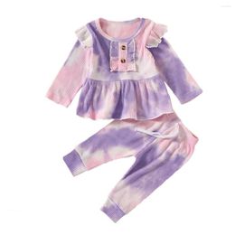 Clothing Sets Pudcoco Baby Girl Tie Dyed Outfits Long Sleeve Ruffle Tops Drawstring Pants 2023 Spring Autumn Girls 3Pcs Set 6M-4T