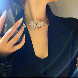 Choker Chokers FYUAN Cool Letter BABY Angel Crystal Necklaces For Women Shiny Rhinestone Short Party Statement Jewelry