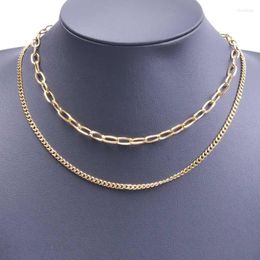 Choker Chokers Fashion Punk Cuban Link Chain Necklace Stainless Steel Necklaces For Women Men Double Layer Around Neck Couple Gift Bloo22