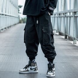 Men's Pants Prowow Spring Autumn Men Hip-Hop Style Sports Pants Black Harem Overalls with Multi-pocket Ribbon Casual Streetwear 230223