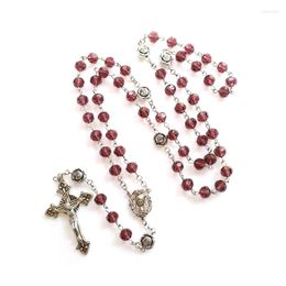 Pendant Necklaces QIGO Purple Crystal Rosary Long Necklace For Men Women Catholic Religious Jewellery