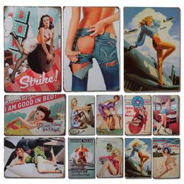 Vintage Sexy Pin Up Girl Metal Tin Sign Girls Poster Metal Plate Tin Sign Retro Decorative Plaque Beach Bar Bathroom Wall Decoration Accessories Size 30X20cm w01