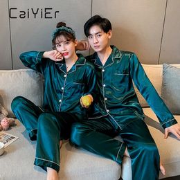 Women's Sleepwear CAIYIER Lovers Silk Pyjamas Set Solid Long Sleeve Casual Sleepwear Winter Couple Nightwear Men Women Loungewear M-3XL 230223